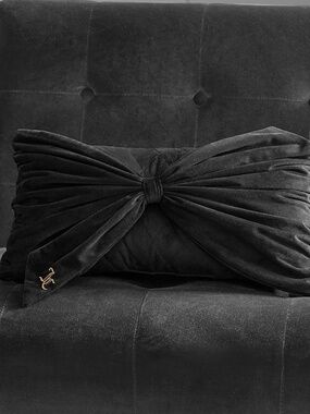 Juicy Couture Velvet Bow Designer Decorative Pillow - 10"x18"| Black |